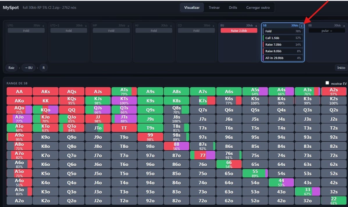 MySpot trainer with arrow pointing at the create-drill button at the top right of a node.